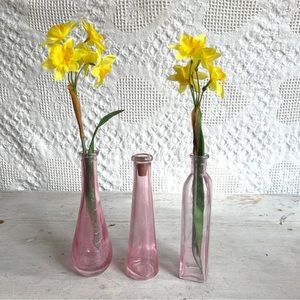 70s VINTAGE PINK Glass Bottles/Party Decor Wedding Birthday-Showers $29 each